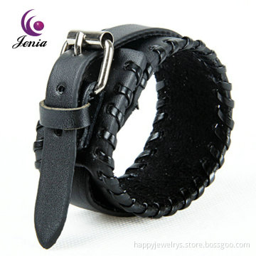 Jenia Fashion Bracelets Wholesale Adjustable Leather Black Leather Bracelet For Men